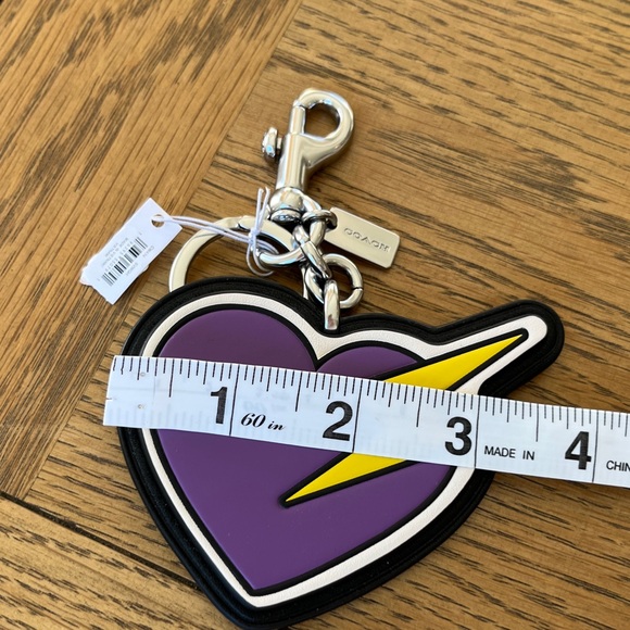 NWT Coach Purple Heart Keychain with Yellow Lightning Bolt - Picture 6 of 6